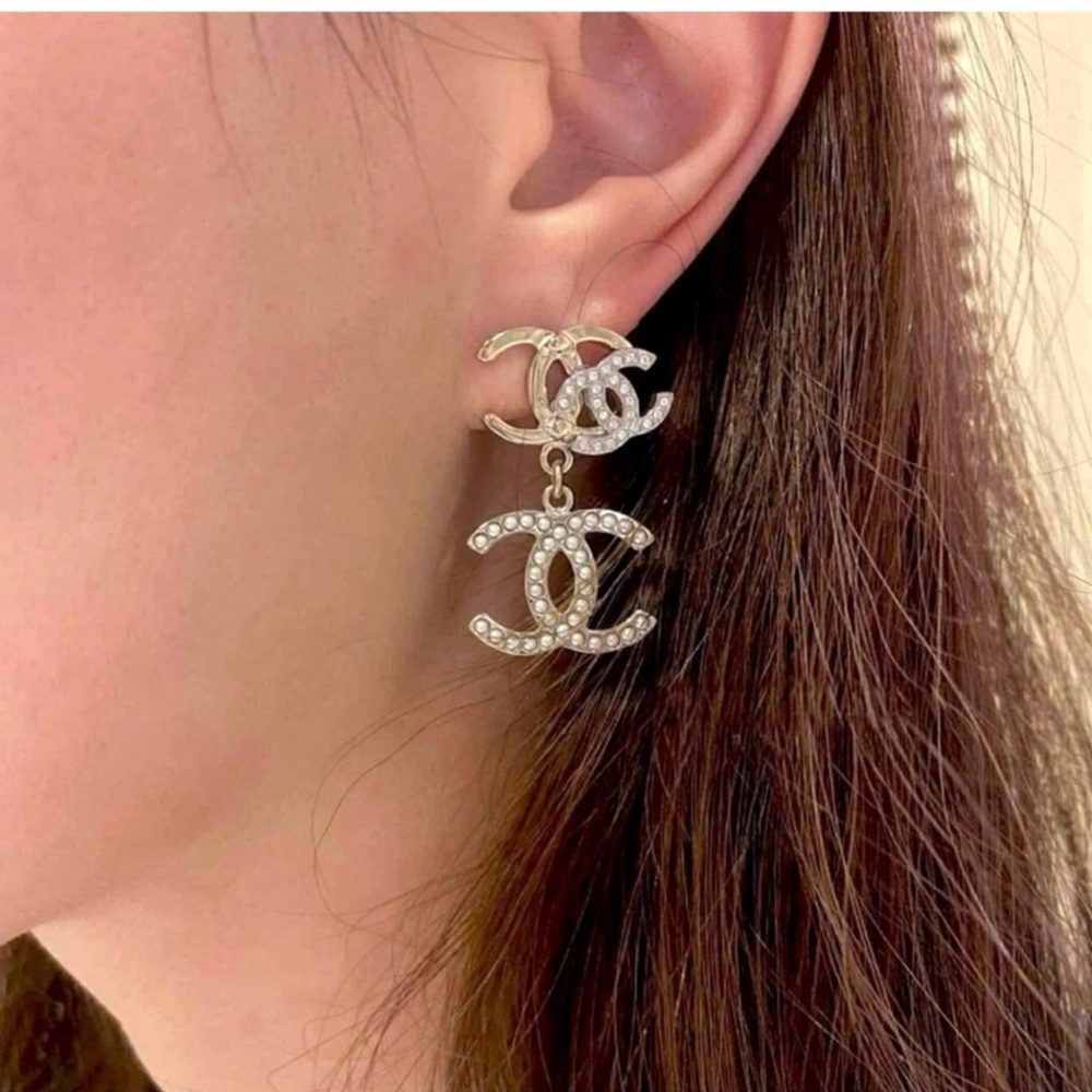 CHANEL Gold and Crystal Drop Earrings